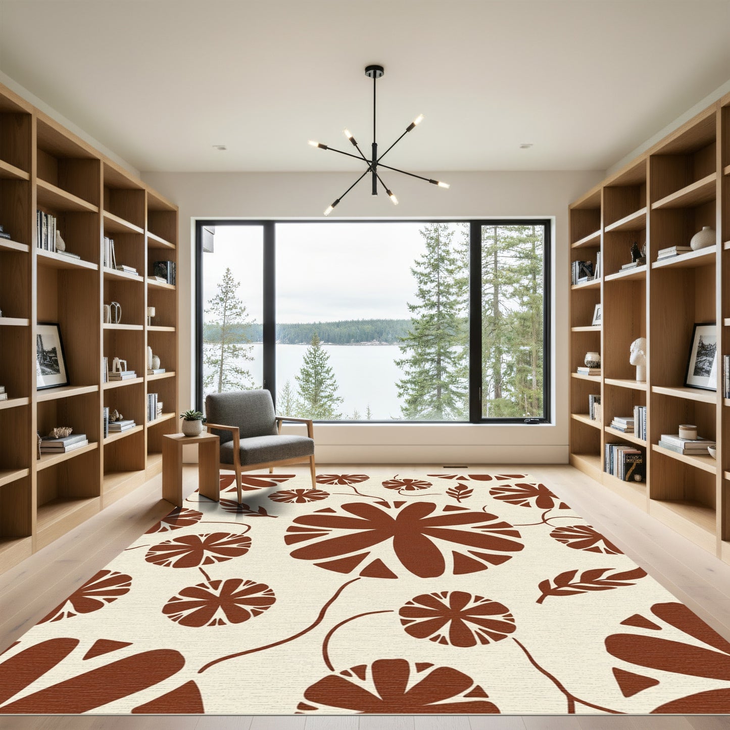 Terracotta Floral Vine Silhouette Rug