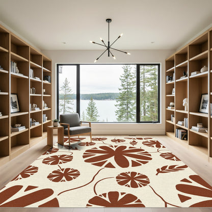 Terracotta Floral Vine Silhouette Rug
