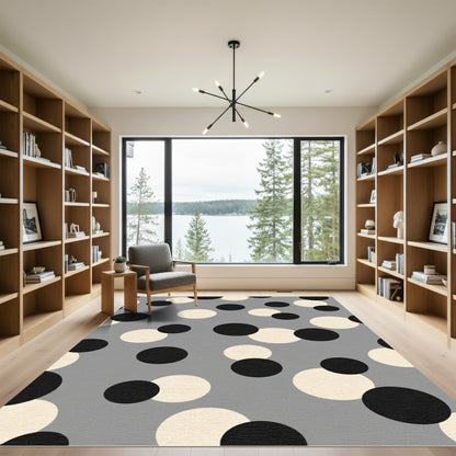 Gray Black Cream Circles Rug