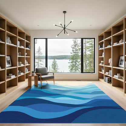 Oceanic Blue Wave Horizon Rug