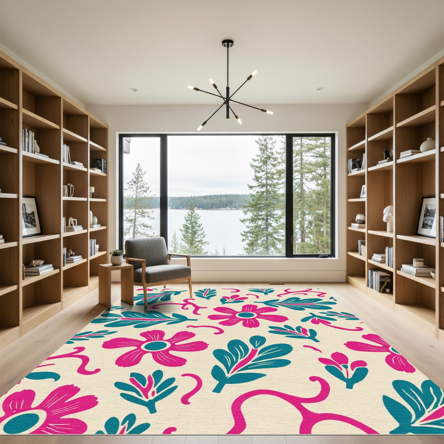 Whimsical Pink Teal Floral Swirl Rug
