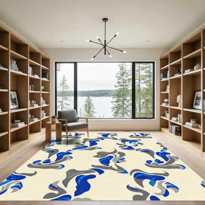Abstract Blue Gray Swirls Cream Rug
