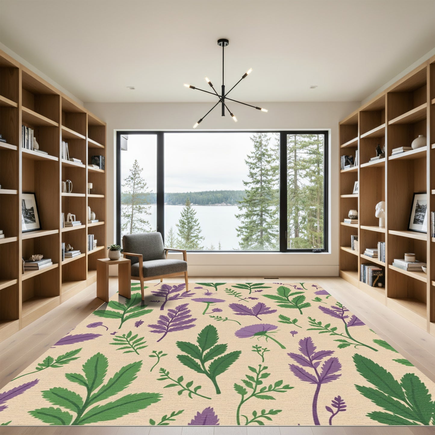 Purple Green Botanical Floral Medley Rug