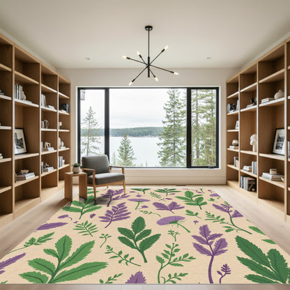 Purple Green Botanical Floral Medley Rug
