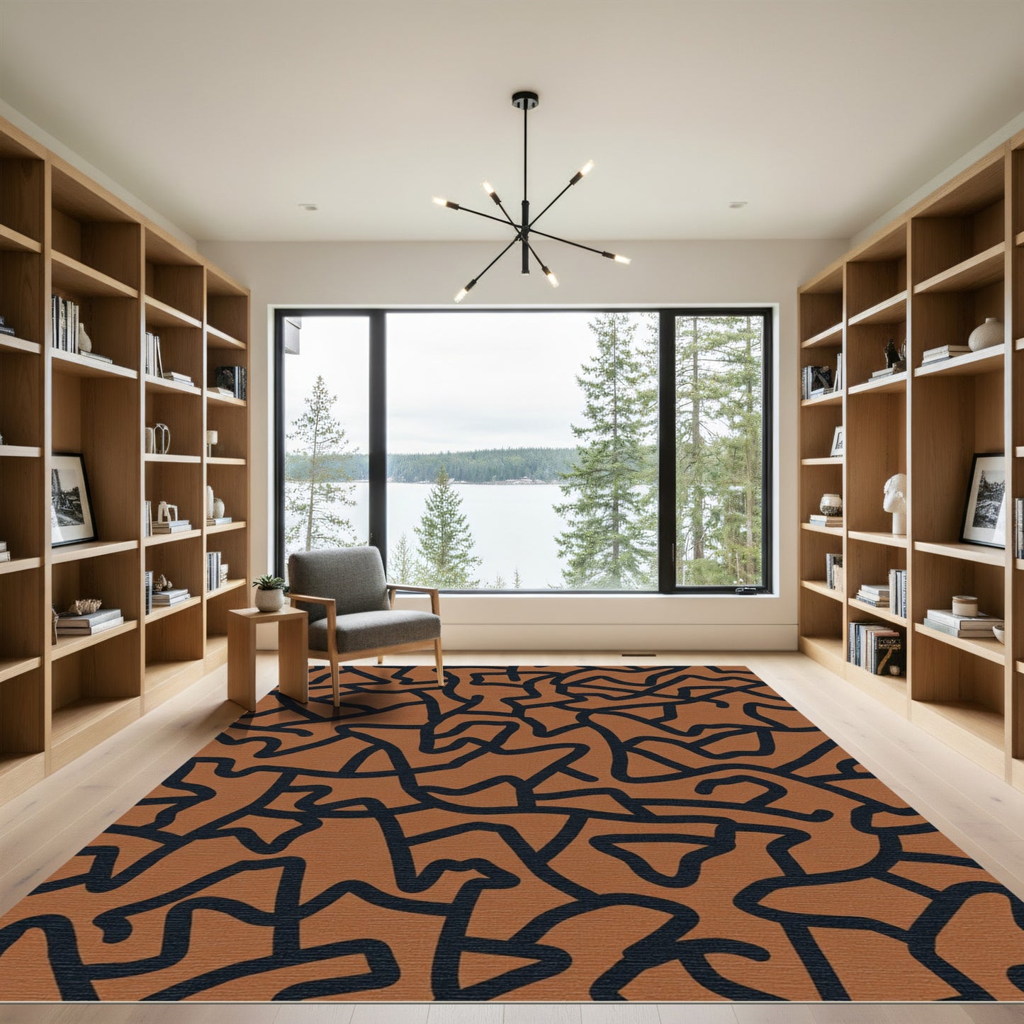 Terracotta Abstract Continuous Line Rug
