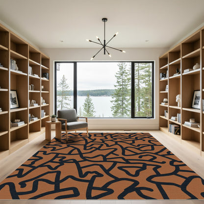 Terracotta Abstract Continuous Line Rug