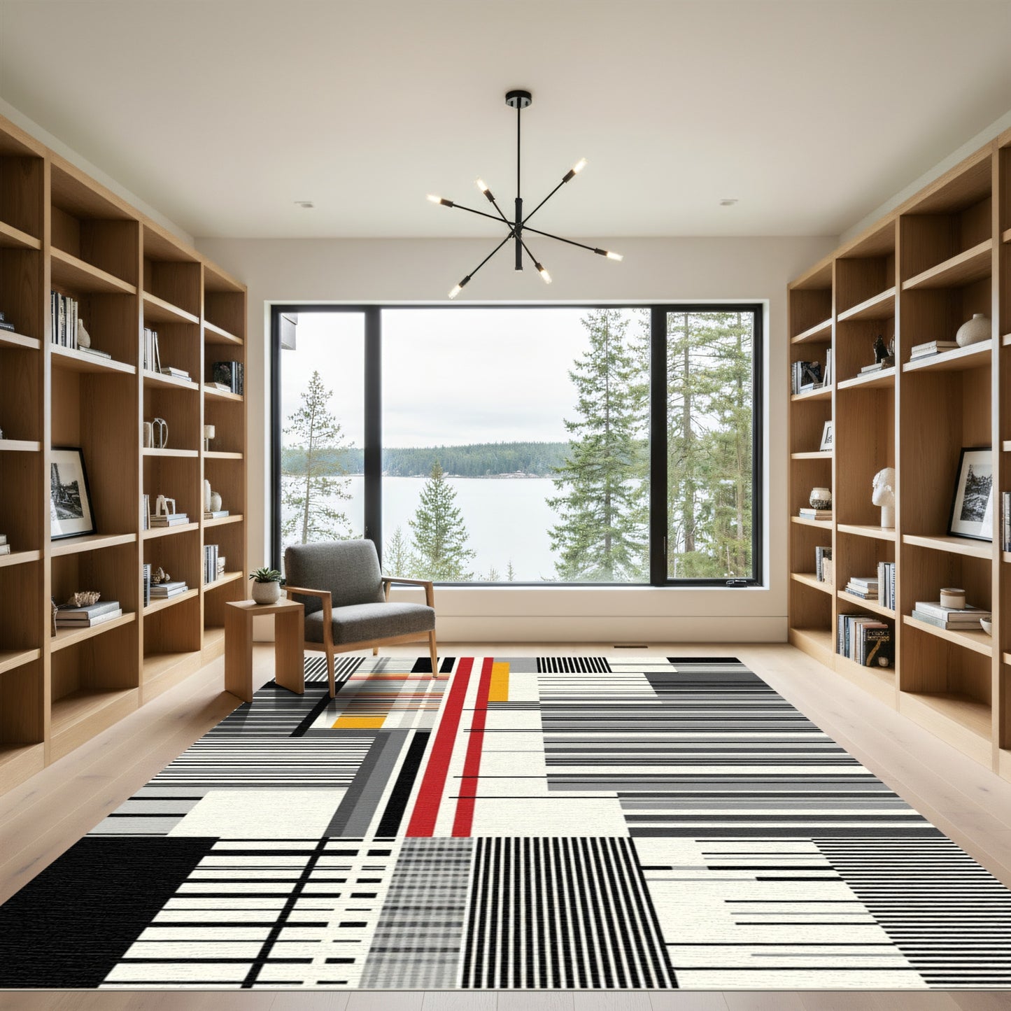 Red Yellow Black White Geometric Collage Rug