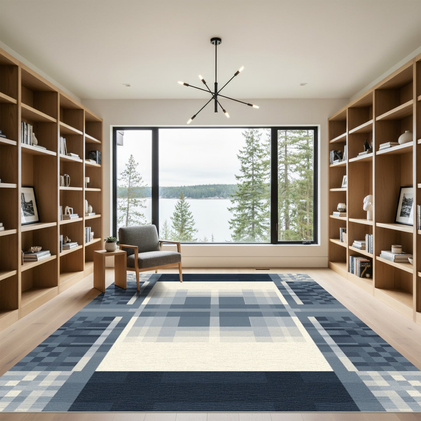 Dusky Navy Geometric Pixel Patchwork Rug