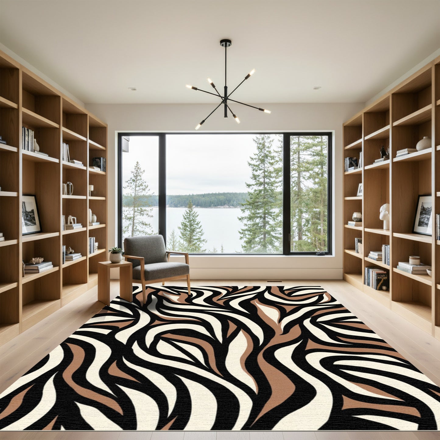 Bold Brown White Zebra Stripe Rug