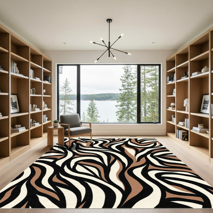 Bold Brown White Zebra Stripe Rug