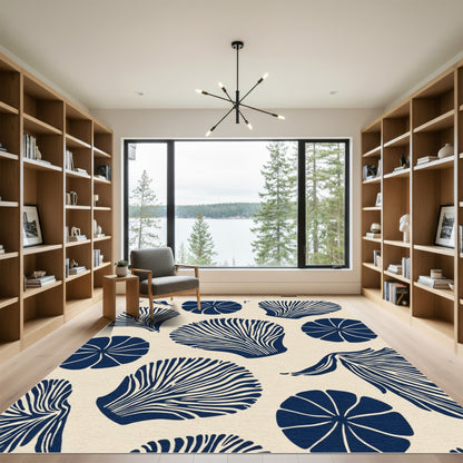 Navy Blue Organic Fan Shell Rug