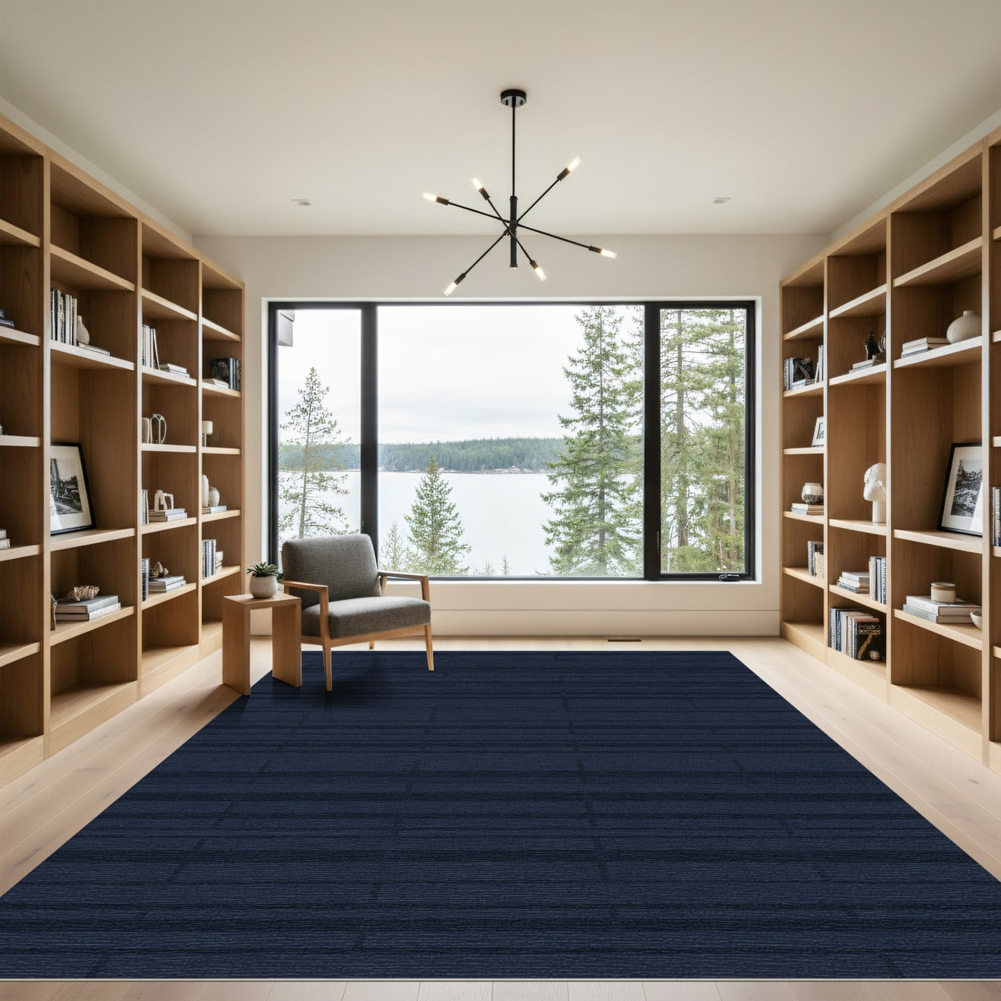 Deep Navy Horizontal Rectangular Blocks Rug