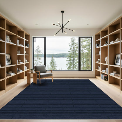Deep Navy Horizontal Rectangular Blocks Rug