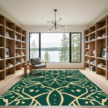 Emerald Botanical Swirl Medallion Rug