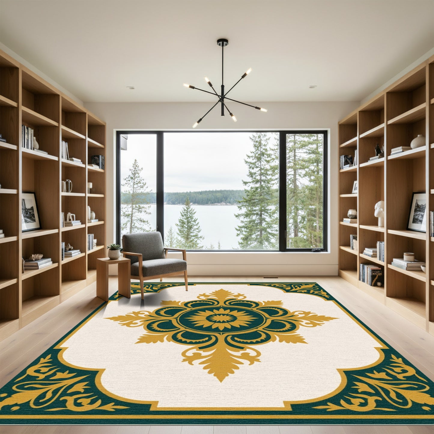 Ornate Teal Gold Medallion Floral Rug
