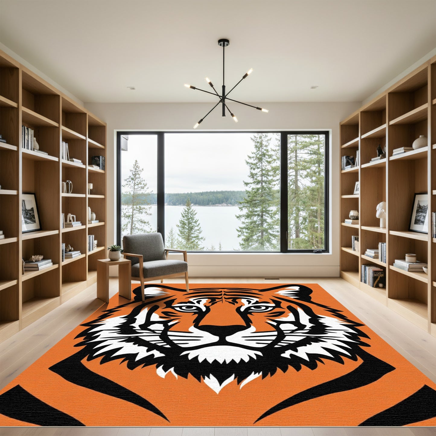 Bold Orange Tiger Face Graphic Rug