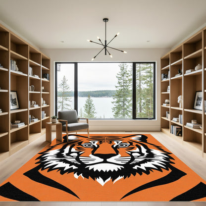 Bold Orange Tiger Face Graphic Rug