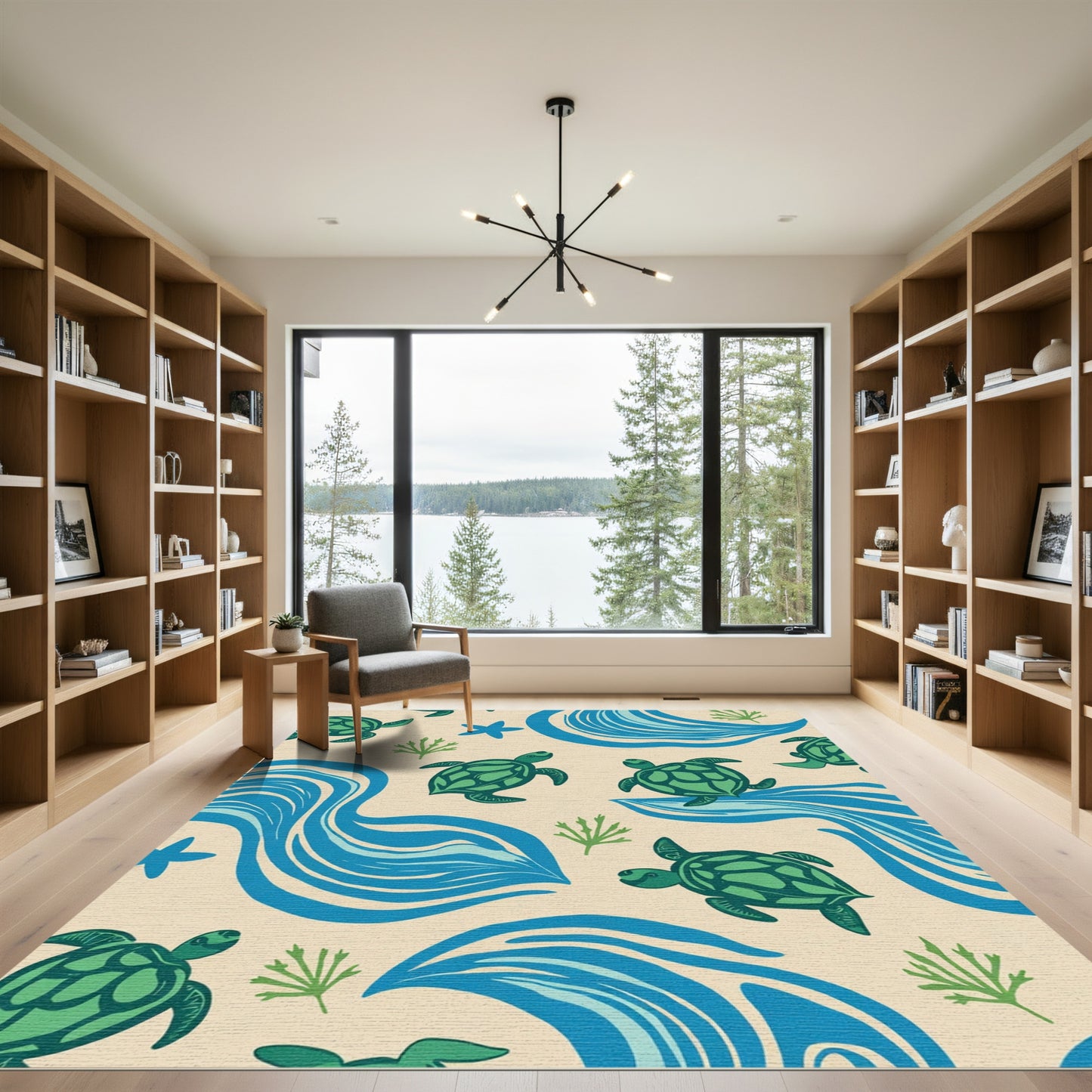 Green Sea Turtle Wave Composition Rug