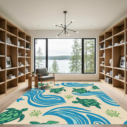 Green Sea Turtle Wave Composition Rug