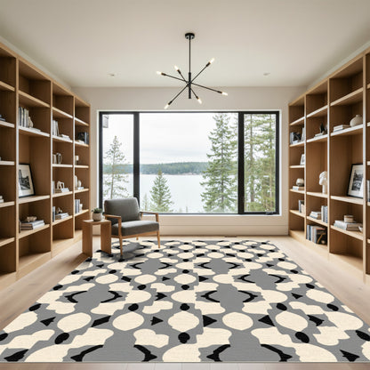 Bold Gray Cream Abstract Geometric Rug