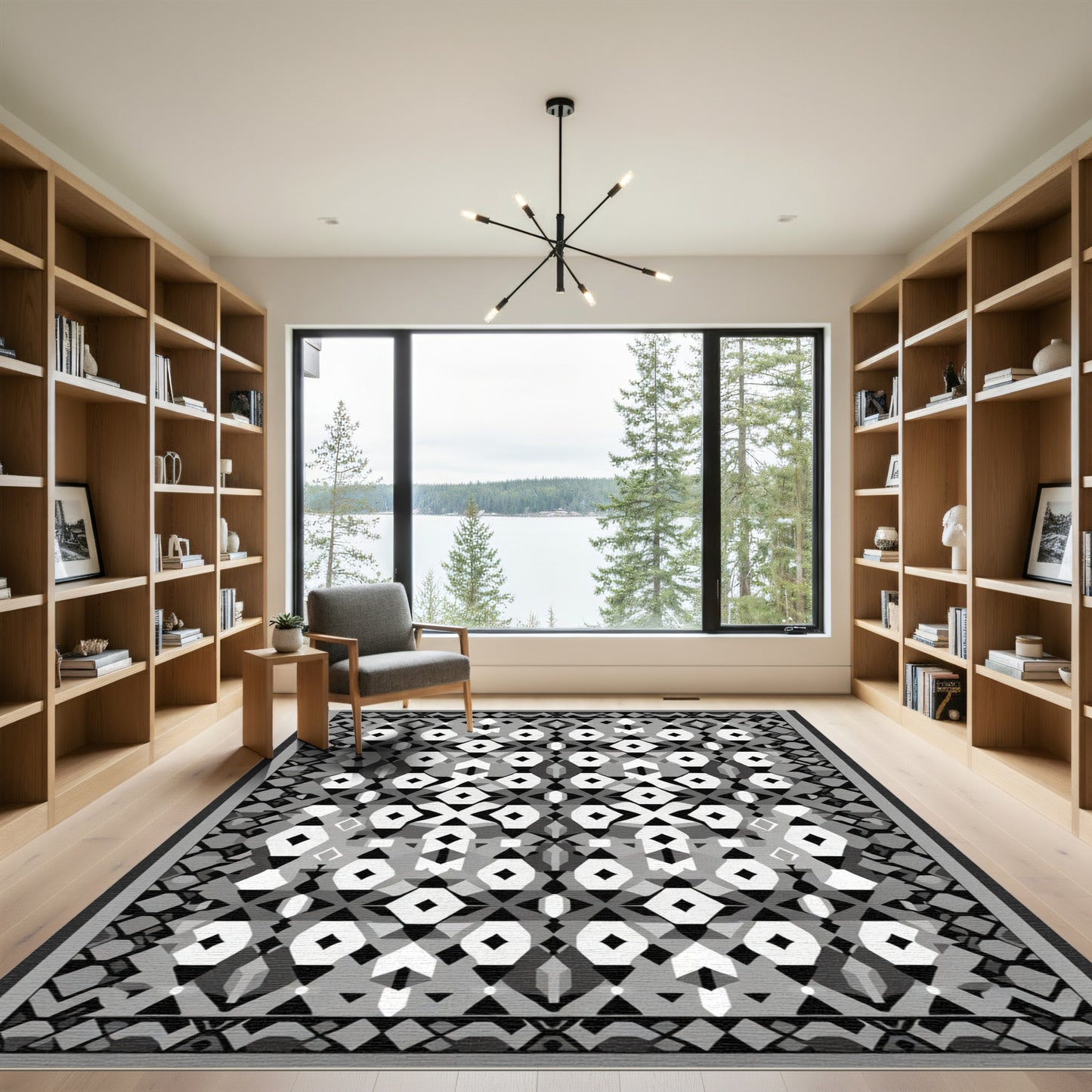 Monochromatic Geometric Diamond Overlay Rug