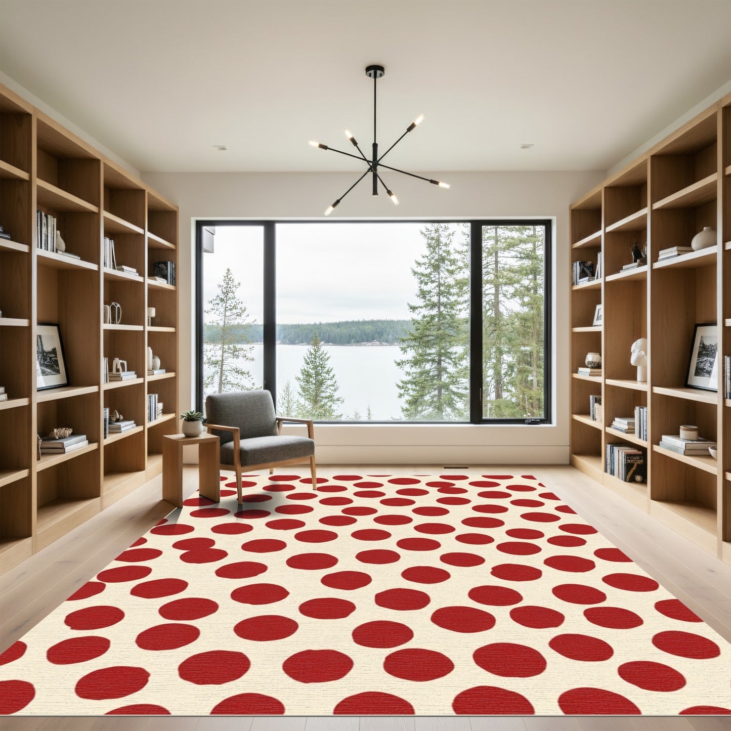 Crimson Dots Scattered Cream Background Rug