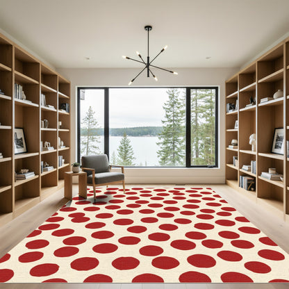 Crimson Dots Scattered Cream Background Rug