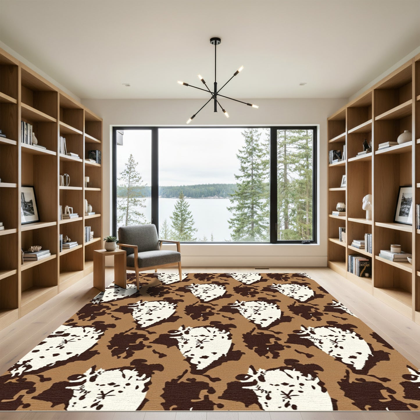Brown White Camouflage Owl Rug