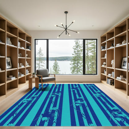 Blue Teal Striped Figural Rug