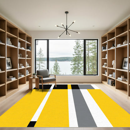 Bold Yellow Black Grey Stripes Rug