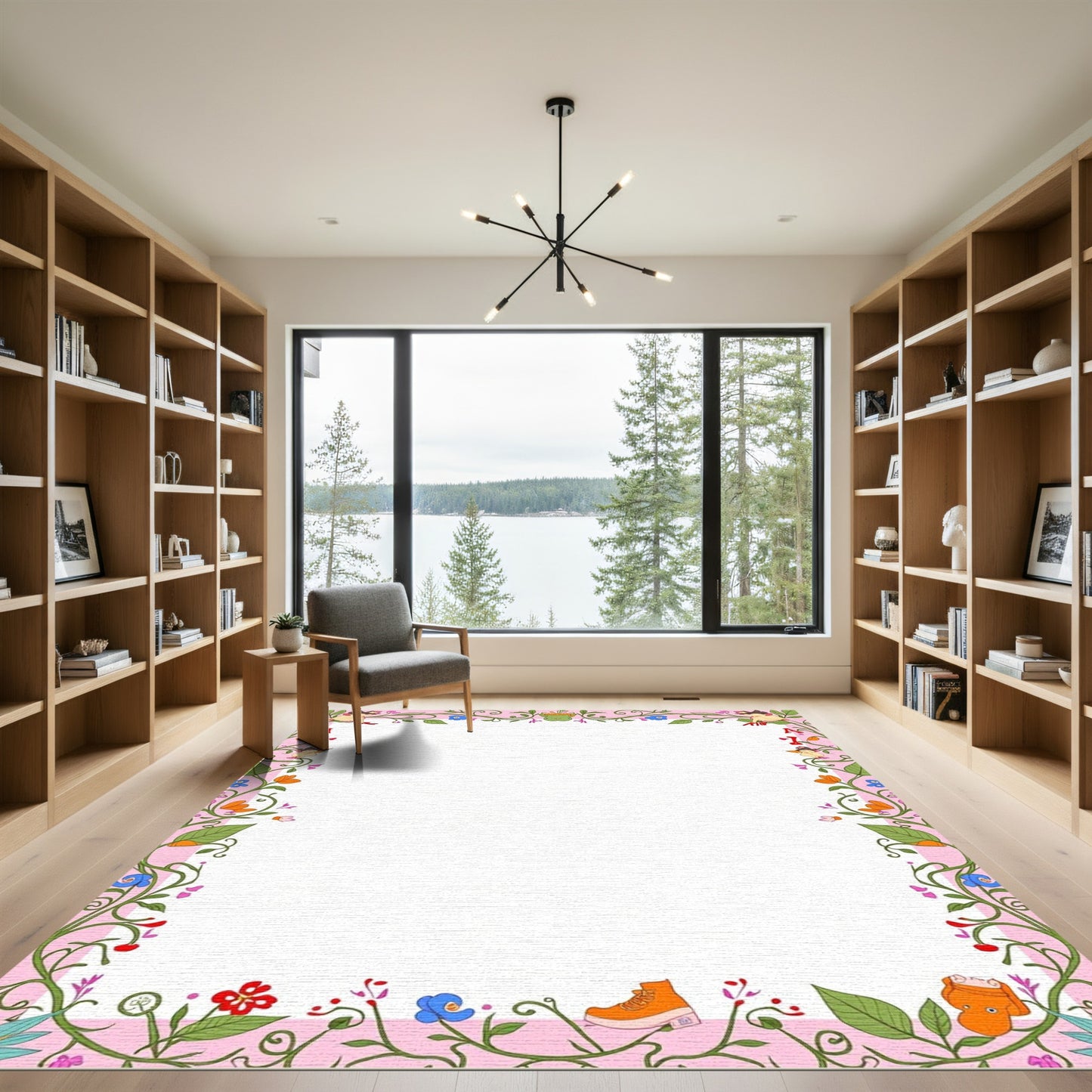 Whimsical Pink Floral Fairy Tale Border Rug