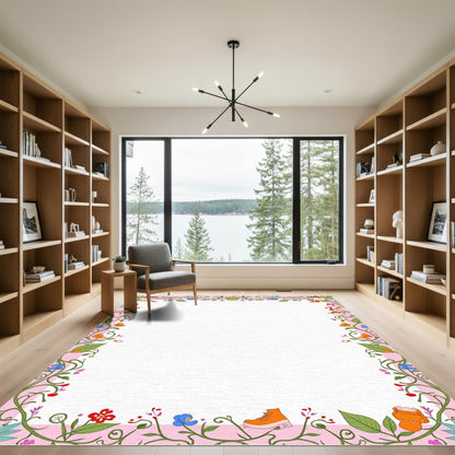 Whimsical Pink Floral Fairy Tale Border Rug