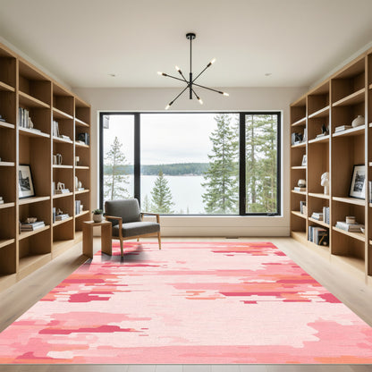 Modern Pink Abstract Horizontal Brushstrokes Rug