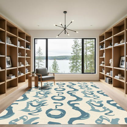 Aqua Organic Flowing Line Composition Rug