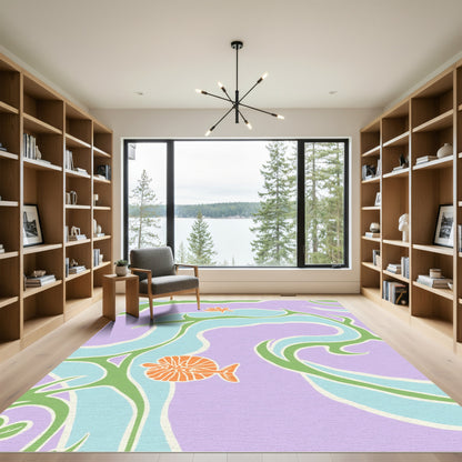 Pastel Lilac Whimsical Water Creature Rug