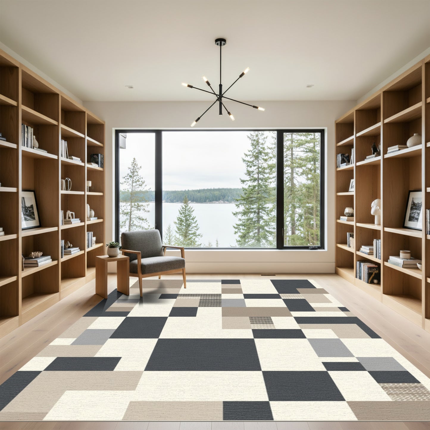 Modern Geometric Block Beige Charcoal Rug