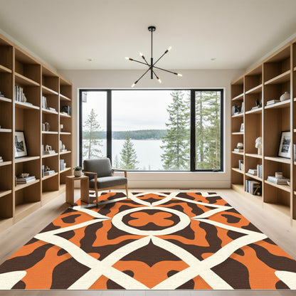 Bold Orange White Geometric Medallion Rug