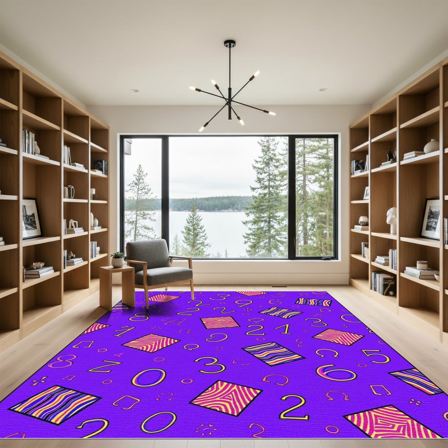 Vibrant Purple Abstract Zebra Numbers Rug