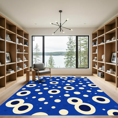 Tangerine Cream Circles on Blue Rug