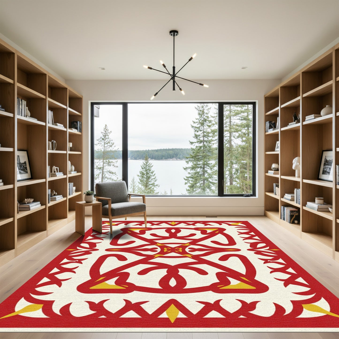 Crimson Gold Edged Symmetry Rug