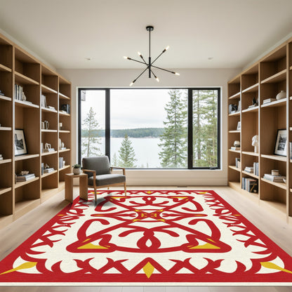 Crimson Gold Edged Symmetry Rug