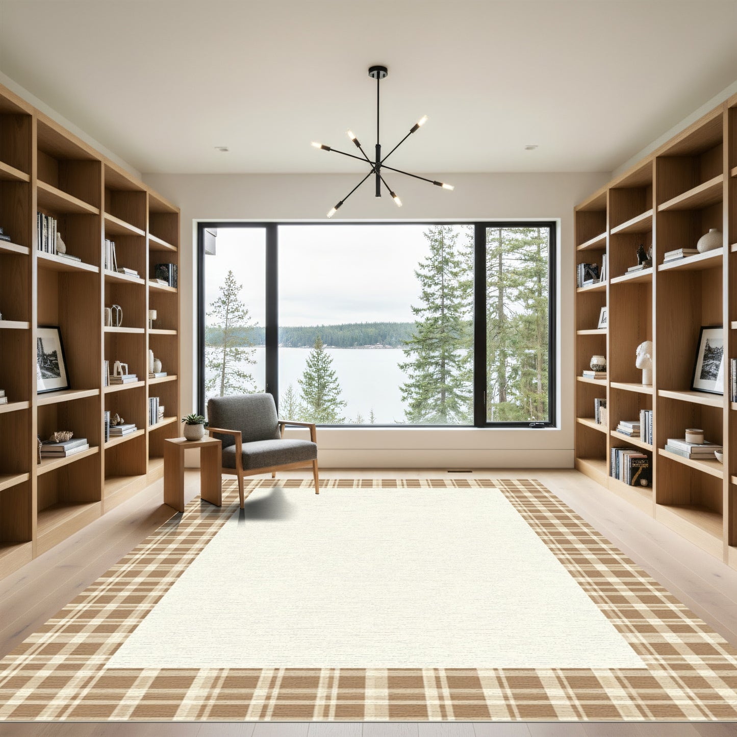 Brown and Beige Plaid Border Rug