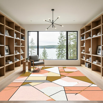 Coral Peach Geometric Abstract Shapes Rug