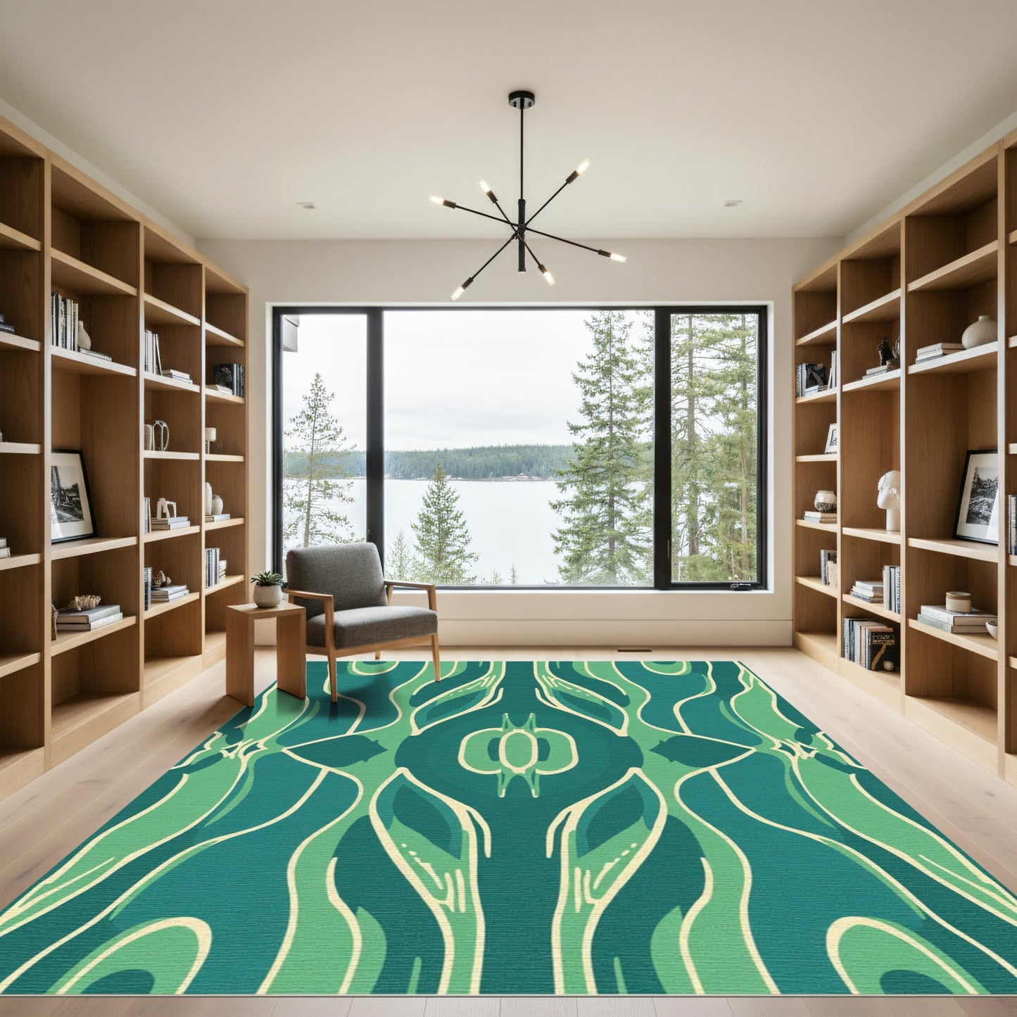 Teal And Green Abstract Organic Swirls Rug