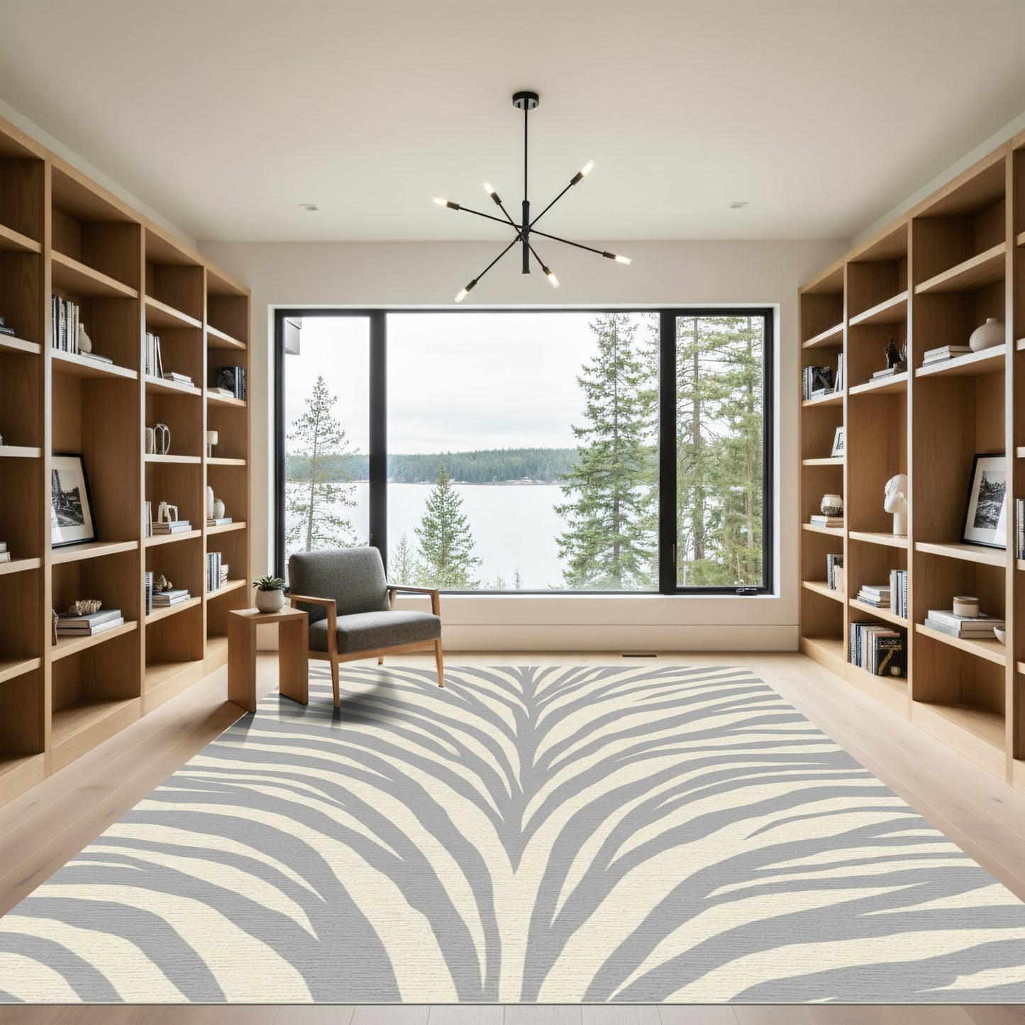 Cream Gray Abstract Zebra Stripe Rug