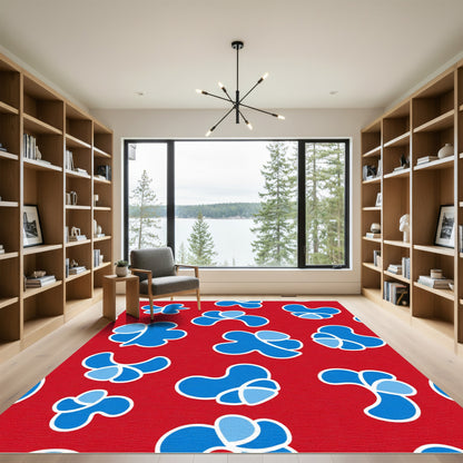 Crimson Blue Abstract Blossom Rug