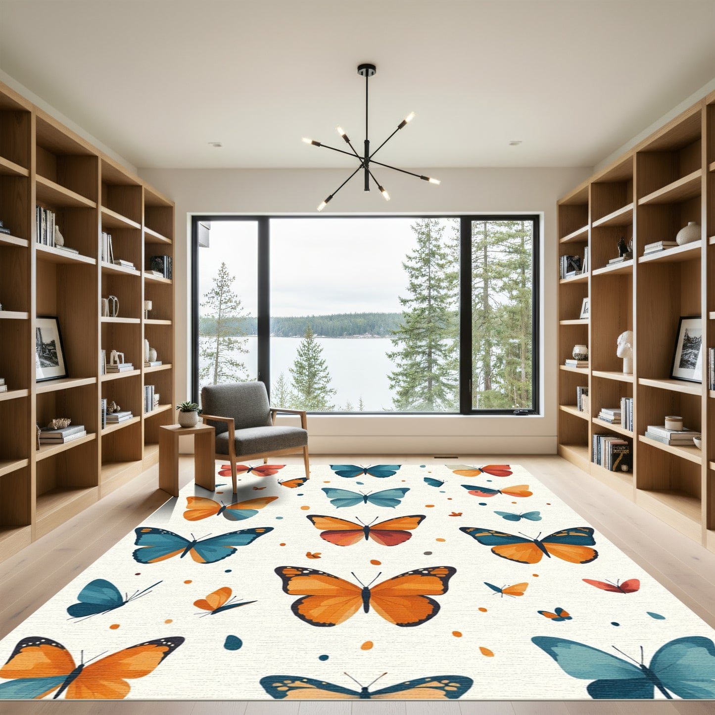 Whimsical Multi-Color Butterfly Garden Rug