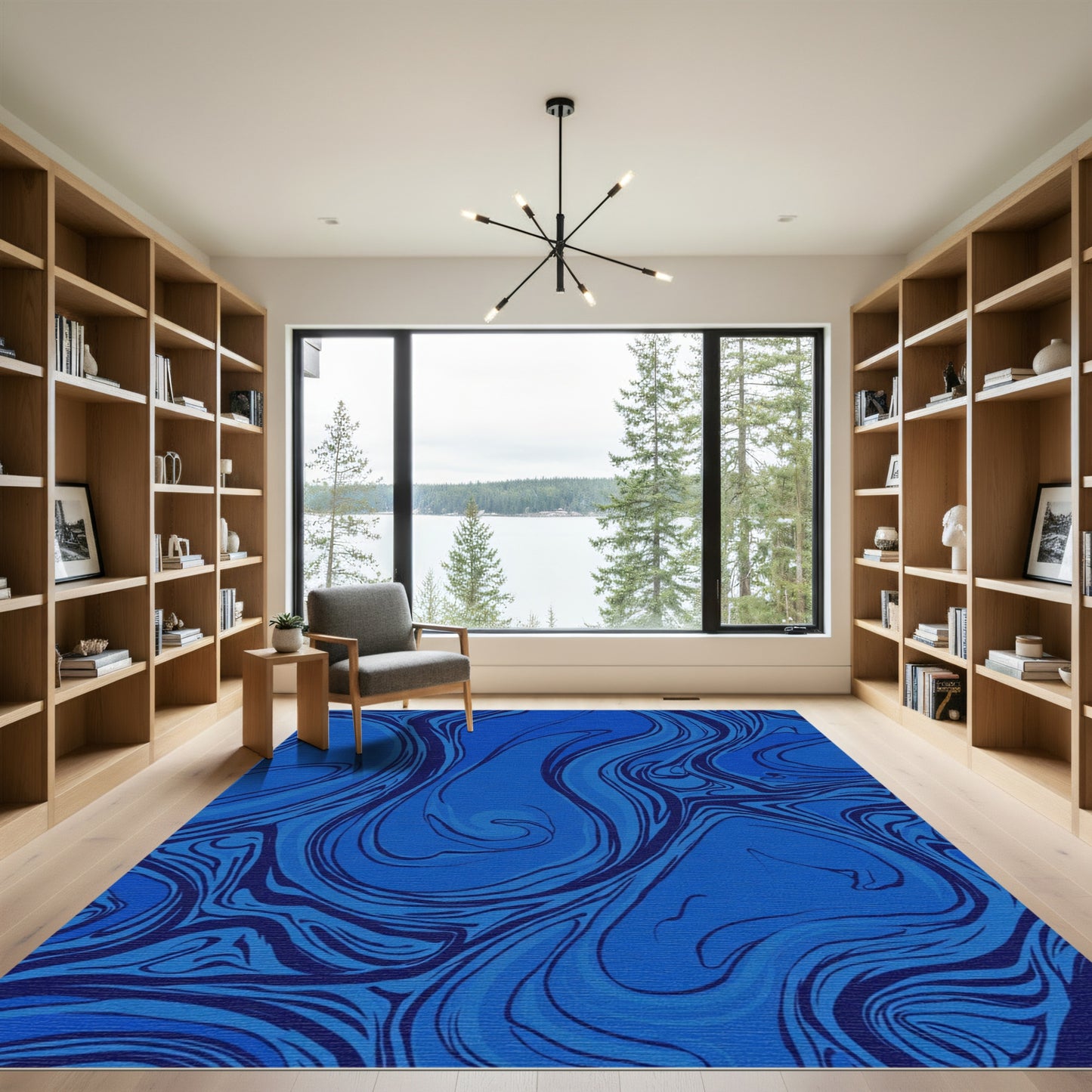 Deep Blue Swirling Abstract Marbling Rug