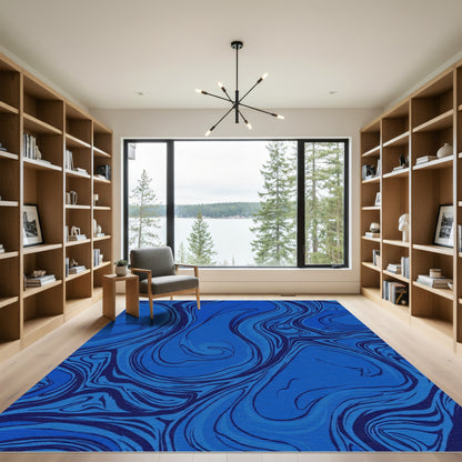 Deep Blue Swirling Abstract Marbling Rug