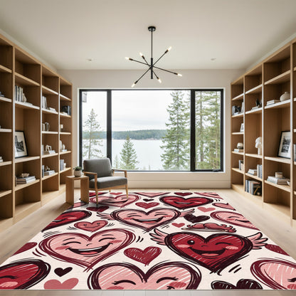 Happy Heart Collection Red Pink Scribble Rug